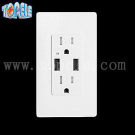 Putih USB Wall Outlet, USB Outlet Listrik 4 USB Port Dengan 2 Wall Plates